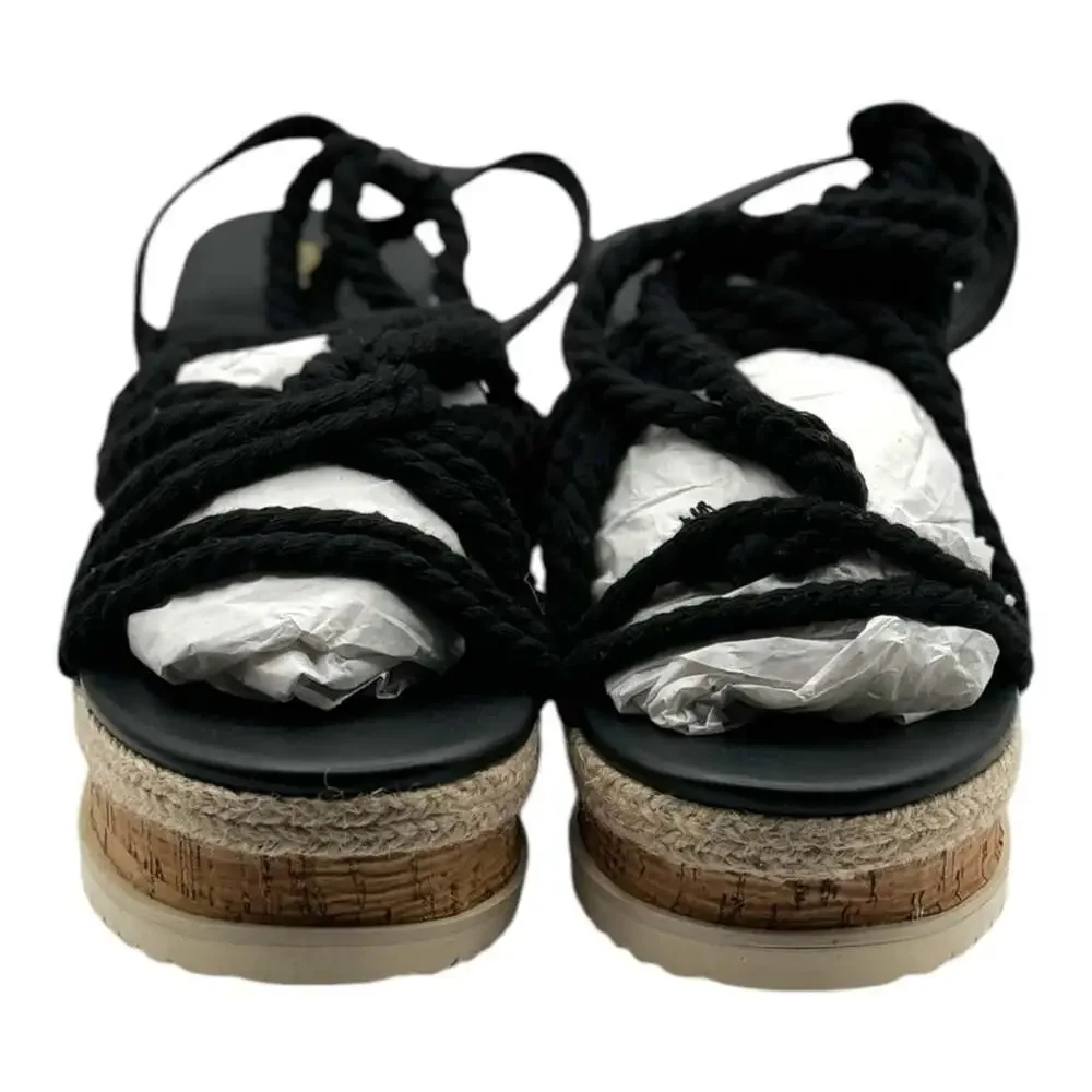 PrettyLittleThing Black Tie-up Round Toe Espadrille Wedge Heeled Sandals Size 5